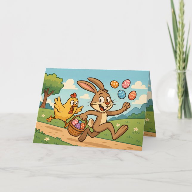 Cartes Pour Fêtes Annuelles Lapin Steals Oeufs de poulet Retro style Pâques (Devant)
