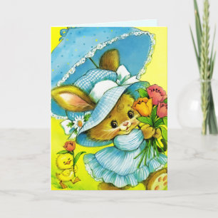 Cartes Pour Fêtes Annuelles Lapin vintage et poule Pâques