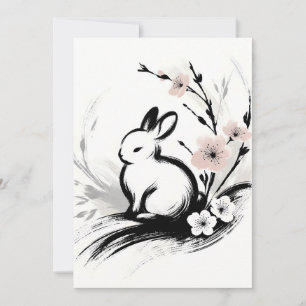 Cartes Pour Fêtes Annuelles Lapin Zen Minimaliste de Printemps Cerisiers en Fl