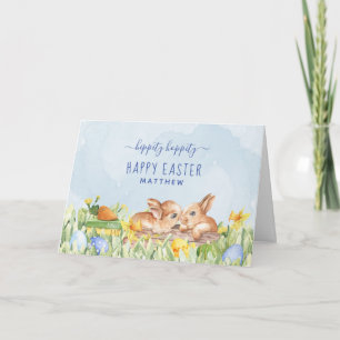 Cartes Pour Fêtes Annuelles Lapins aquarelles mignons Pâques personnalisés