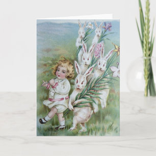 Cartes Pour Fêtes Annuelles Lapins blancs suivant la fille