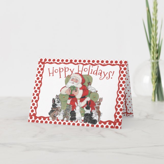 Cartes Pour Fêtes Annuelles Lapins de Noël et Père Noël Vacances Joli lapin Re (Devant)