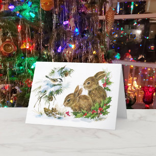 Cartes Pour Fêtes Annuelles Lapins de Noël Renards & Mésanges Amis de la Forêt