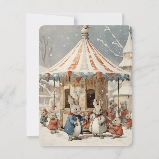 Cartes Pour Fêtes Annuelles lapins de noël sur le carrousel (Devant)