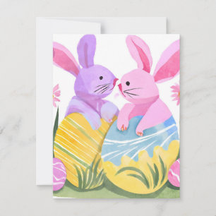 Cartes Pour Fêtes Annuelles Lapins de Pâques Aquarelle Pastel