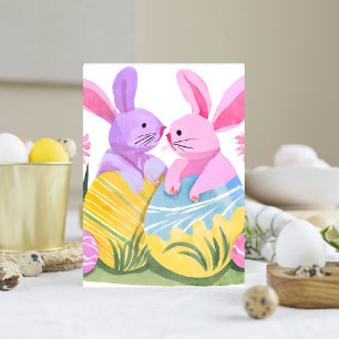 Cartes Pour Fêtes Annuelles Lapins de Pâques   Aquarelle Pastel