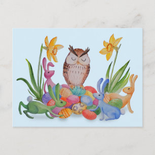 Cartes Pour Fêtes Annuelles Lapins de Pâques et Hibou