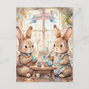 Cartes Pour Fêtes Annuelles Lapins de Pâques mignons colorant des œufs 