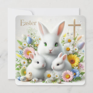 Cartes Pour Fêtes Annuelles Lapins de Pâques, Pâquerettes, Fleurs sauvages et