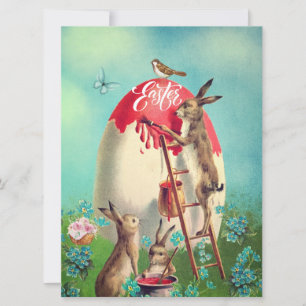 Cartes Pour Fêtes Annuelles Lapins de Pâques vintage et un œuf géant