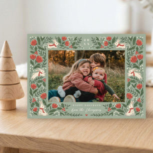 Cartes Pour Fêtes Annuelles Lapins d'hiver Bois de Noël Photo Pliée