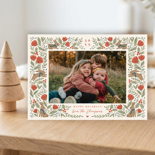 Cartes Pour Fêtes Annuelles Lapins d'hiver Bois de Noël Photo Pliée