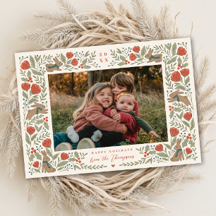 Cartes Pour Fêtes Annuelles Lapins d'hiver Noël Photo Florale de la Forêt