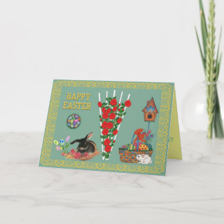Cartes Pour Fêtes Annuelles Lapins et fleurs