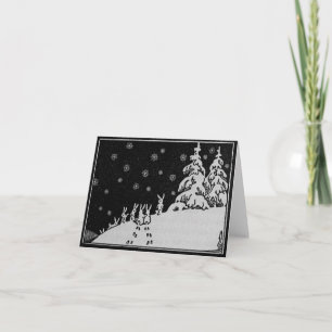 Cartes Pour Fêtes Annuelles Lapins et illustration d'hiver d'arbre de Noël