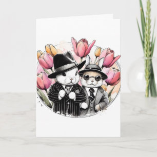 Cartes Pour Fêtes Annuelles Lapins Gangsters de Pâques Vintage Adorables