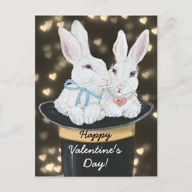 Cartes Pour Fêtes Annuelles Lapins Lapin Blancs Valentine, Casquette Magique (Devant)