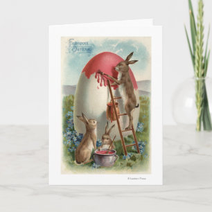 Cartes Pour Fêtes Annuelles Lapins peignant un oeuf