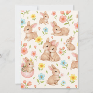 Cartes Pour Fêtes Annuelles Lapins printaniers mignons & motif de jardin flora