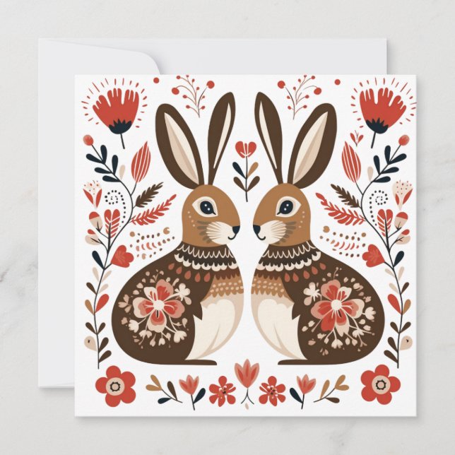 Cartes Pour Fêtes Annuelles Lapins scandinaves Valentines Pâques (Devant)