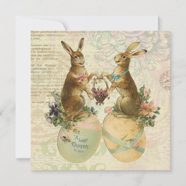 Cartes Pour Fêtes Annuelles lapins vintages de Pâques (Devant)