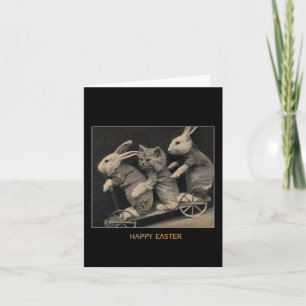 Cartes Pour Fêtes Annuelles Lapins vintages et chaton Pâques de sépia