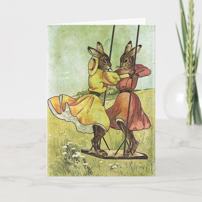 Cartes Pour Fêtes Annuelles Lapins Vintages, Pâques (Devant)