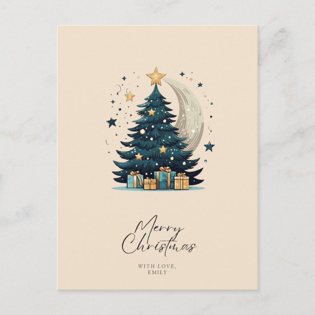 Cartes Pour Fêtes Annuelles L'Arbre De Noël Étoiles La Lune (Devant)