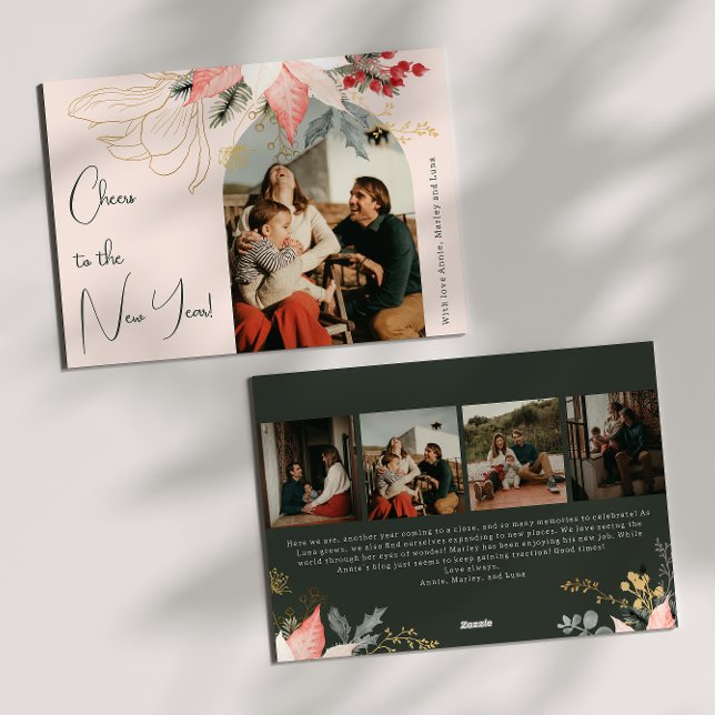 Cartes Pour Fêtes Annuelles L'arc rose fleuri brille au Nouvel An Cinq photos (Créateur téléchargé)