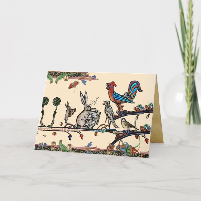 Cartes Pour Fêtes Annuelles LARGE BESTIAIRE MÉDIÉVAL FAIRE DE LA MUSIQUE, Lapi (Devant)