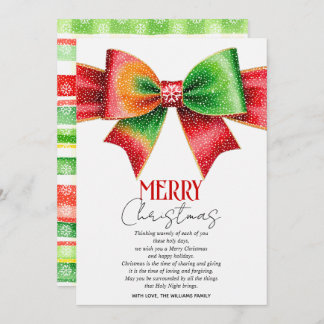 Cartes Pour Fêtes Annuelles Large red, green bow, snowflakes Merry Christmas
