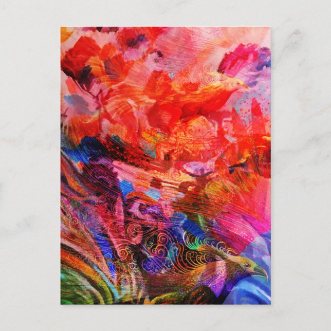 Cartes Pour Fêtes Annuelles L'art floral du Phoenix Rising Flame (Devant)