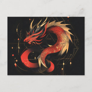 Cartes Pour Fêtes Annuelles L'art majestueux du Dragon chinois rouge et or
