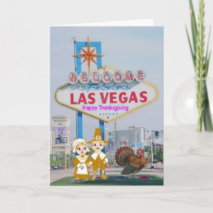 Cartes Pour Fêtes Annuelles Las Vegas Bon thanksgiving Pilgrim & Turquie Card