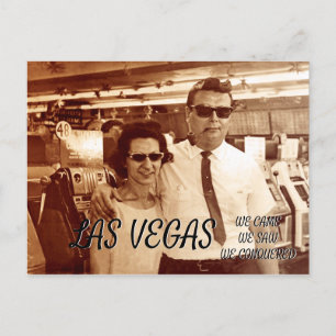 CARTES POUR FÊTES ANNUELLES LAS VEGAS FUNNY 1960'S COUPLE CRAZY HAIR MAN NERD