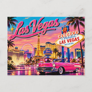 Cartes Pour Fêtes Annuelles Las Vegas Rétro Néon Coucher de Soleil avec Voitur
