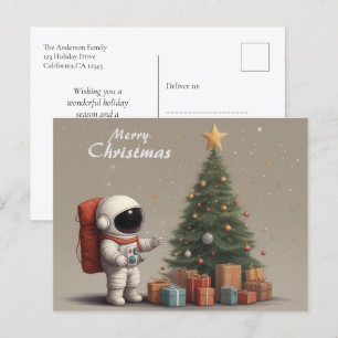 Cartes Pour Fêtes Annuelles L'astronaute secret Père Noël donne sous l'arbre d