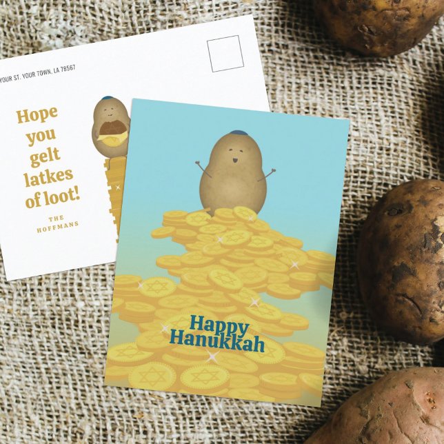 Cartes Pour Fêtes Annuelles Latkes et Gelt Hanoukka Card (Créateur téléchargé)
