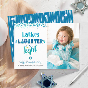 Cartes Pour Fêtes Annuelles Latkes Rire Lumière Hanukkah Photo Amusement Moder