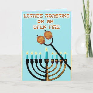 Cartes Pour Fêtes Annuelles Latkes Se torréfier sur un feu ouvert...