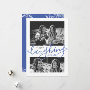 Cartes Pour Fêtes Annuelles Laughing All Way 3-Photo Snowy Blue Christmas