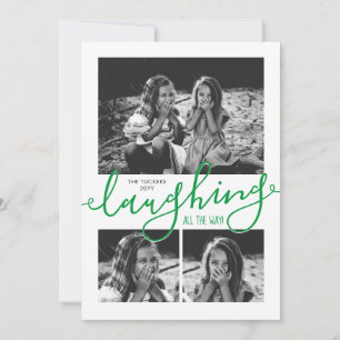 Cartes Pour Fêtes Annuelles Laughing All Way 3-Photo Snowy Green Christmas