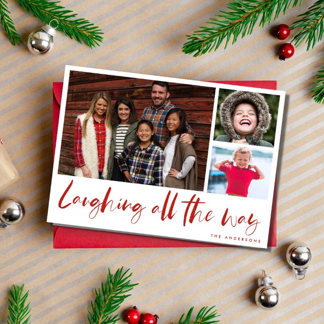 Cartes Pour Fêtes Annuelles Laughing All Way Family Photo Plaid Card (Laughing All the Way Modern Photo Plaid Christmas Holiday Card)
