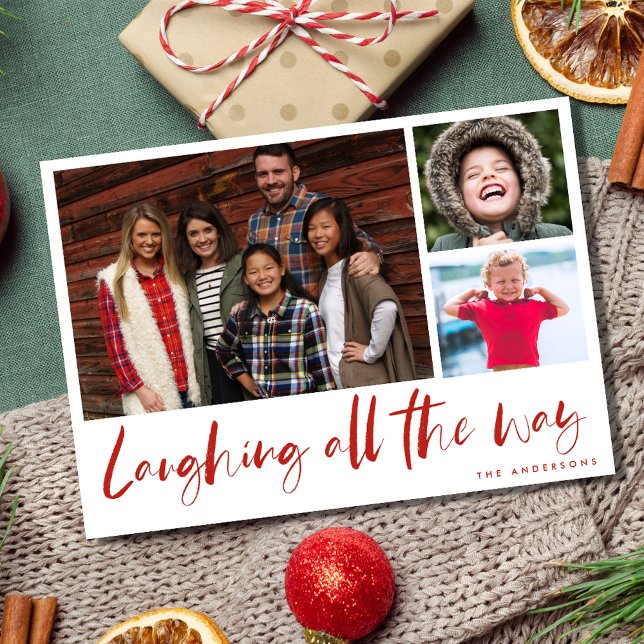 Cartes Pour Fêtes Annuelles Laughing All Way Modern Photo Plaid Card (Laughing All the Way Modern Photo Plaid Christmas Holiday Card)