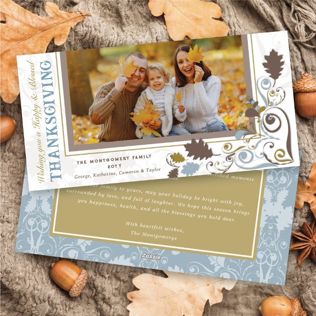 Cartes Pour Fêtes Annuelles L'automne laisse d'élégants tourbillons Thanksgivi (Fall / Autumn Leaves Elegant Decorative Swirls Happy Thanksgiving Photo Holiday Card @ fat_fa_tin)