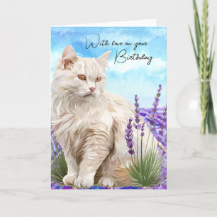 Cartes Pour Fêtes Annuelles Lavande De Chat Blanc Avec Amour Anniversaire