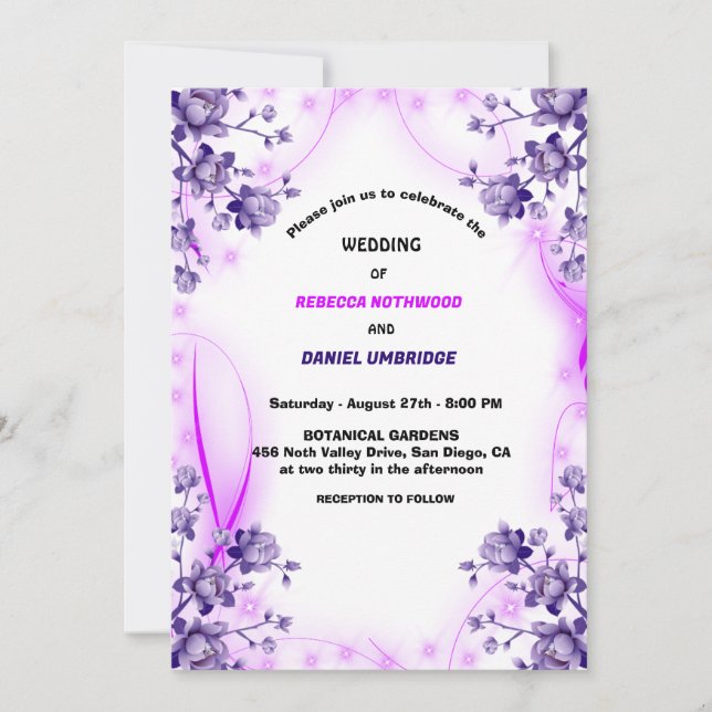 Cartes Pour Fêtes Annuelles Lavande Purple & rose Floral Élégant Mariage Invi (Devant)