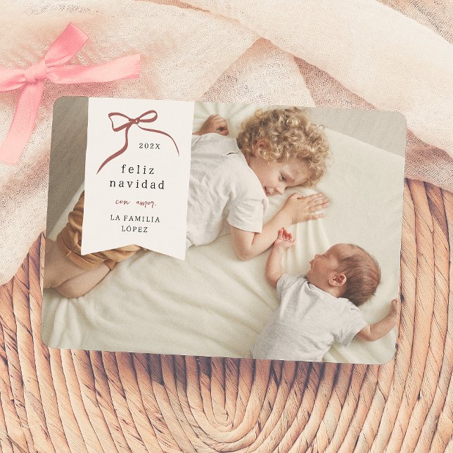 Cartes Pour Fêtes Annuelles Lazo Navideño | Feliz Navidad Tarjeta con Foto (Créateur téléchargé)