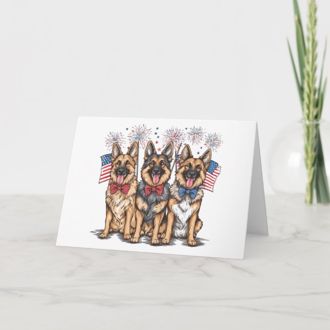 Cartes Pour Fêtes Annuelles Le 4 Juillet Chiens De Berger Allemands (Devant)