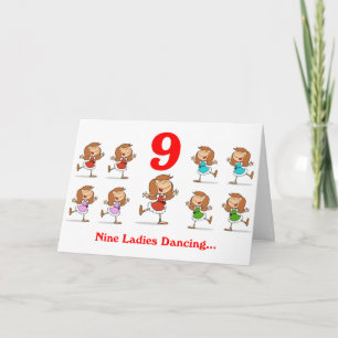 Cartes Pour Fêtes Annuelles Le 9ème jour de Noël neuf dames dansent